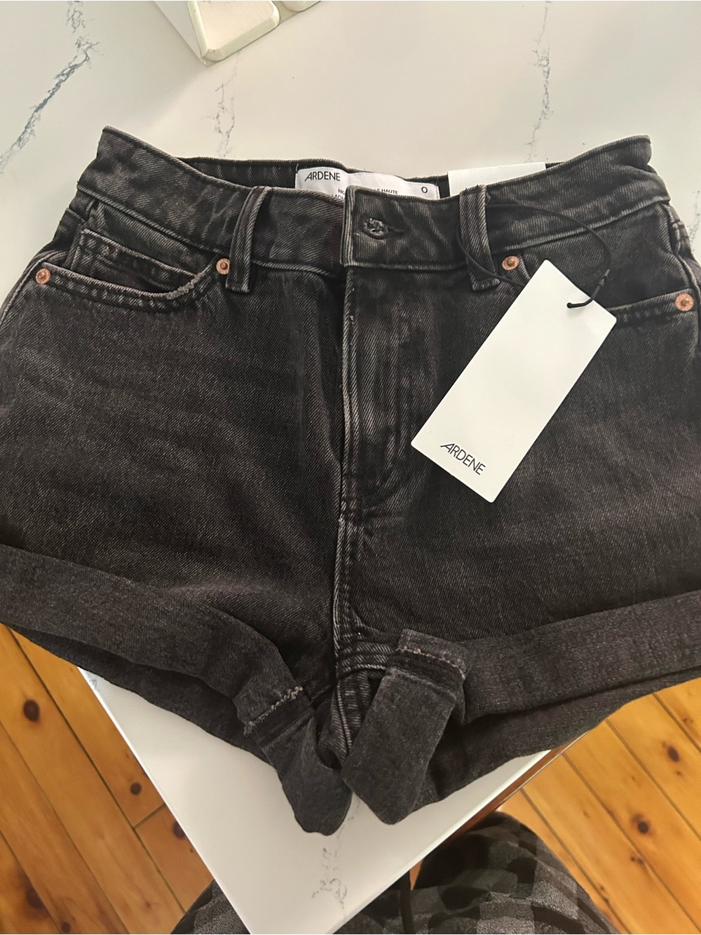 Ardene Women's Washed Black High-Rise Denim Shorts